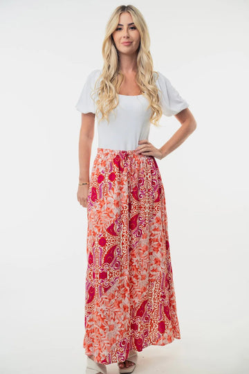 White Birch Full Size High Waisted Floral Woven Skirt - Desert Sunday