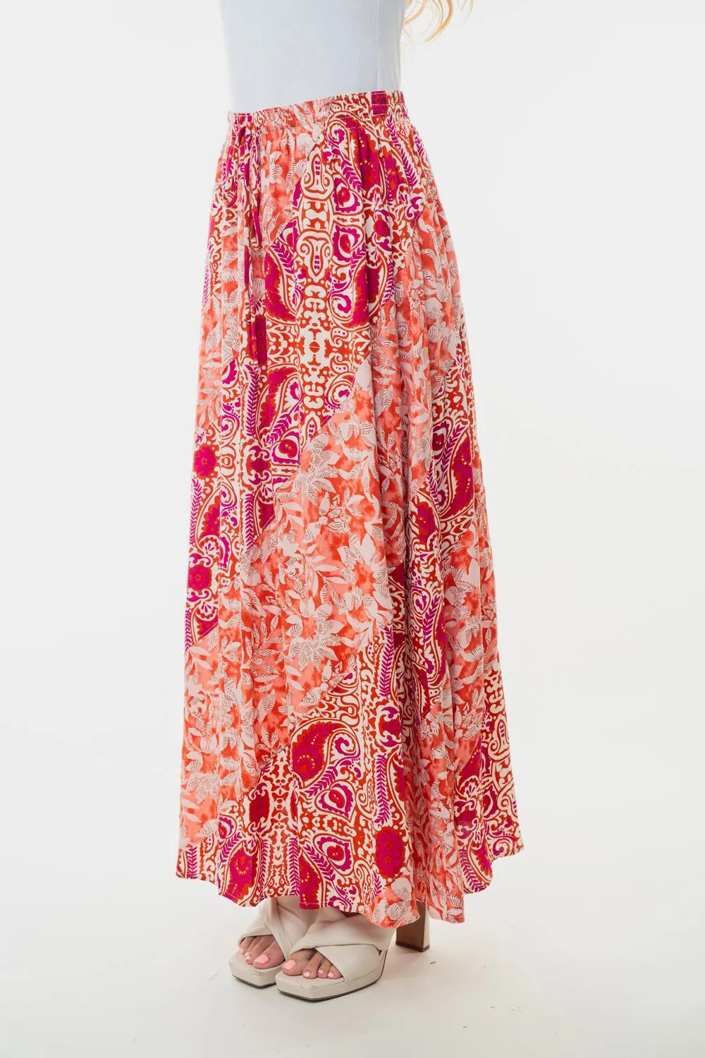 White Birch Full Size High Waisted Floral Woven Skirt - Desert Sunday