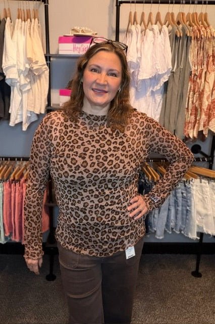 Wild Side Leopard Mesh Long Sleeve Top - Desert Sunday