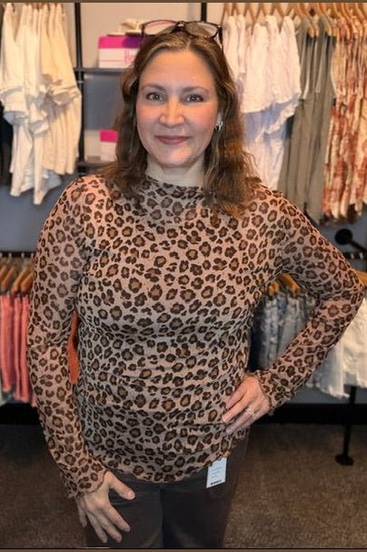 Wild Side Leopard Mesh Long Sleeve Top - Desert Sunday
