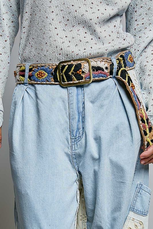 Wildflower Embroidered Cotton Belt - Desert Sunday