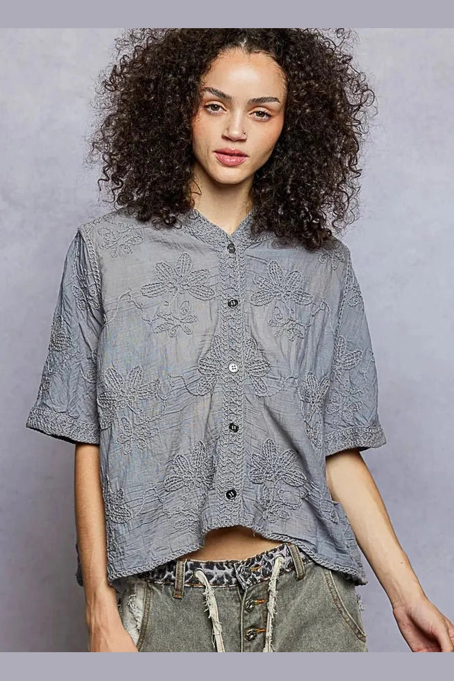 Wildflower Hooded Blouse in Grey - Desert Sunday