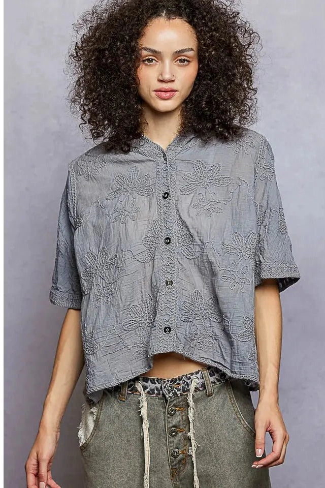 Wildflower Hooded Blouse in Grey - Desert Sunday