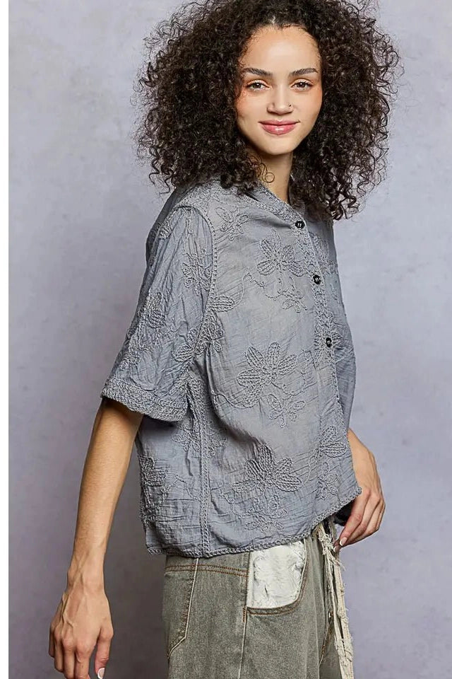 Wildflower Hooded Blouse in Grey - Desert Sunday