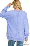 Zenana Acid Wash Raw Edge French Terry Sweatshirt with Front Pocket - Desert Sunday