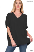 Zenana Airflow Everyday V-Neck Top In Black - Desert Sunday