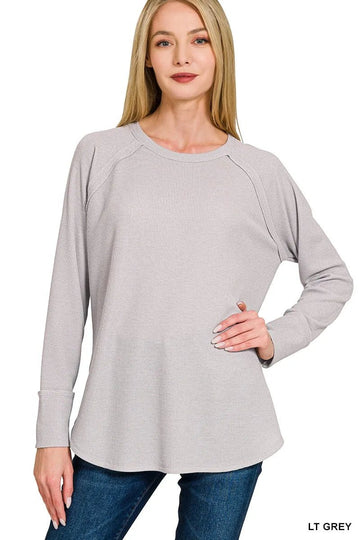 Zenana Baby Waffle Long Sleeve Top - Desert Sunday