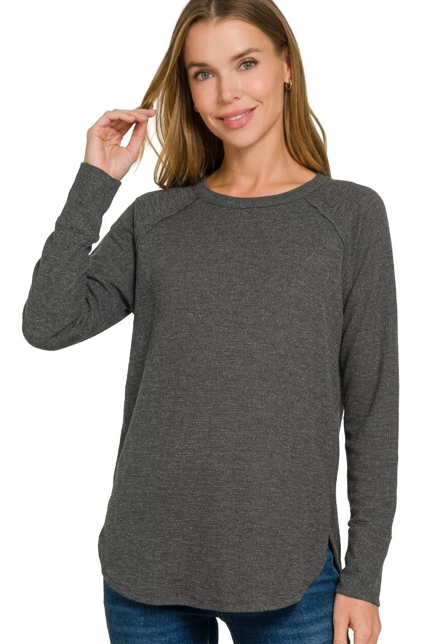 Zenana Baby Waffle Long Sleeve Top - Desert Sunday