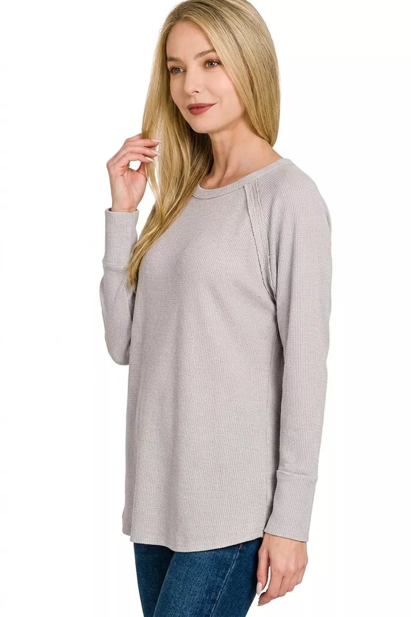 Zenana Baby Waffle Long Sleeve Top - Desert Sunday