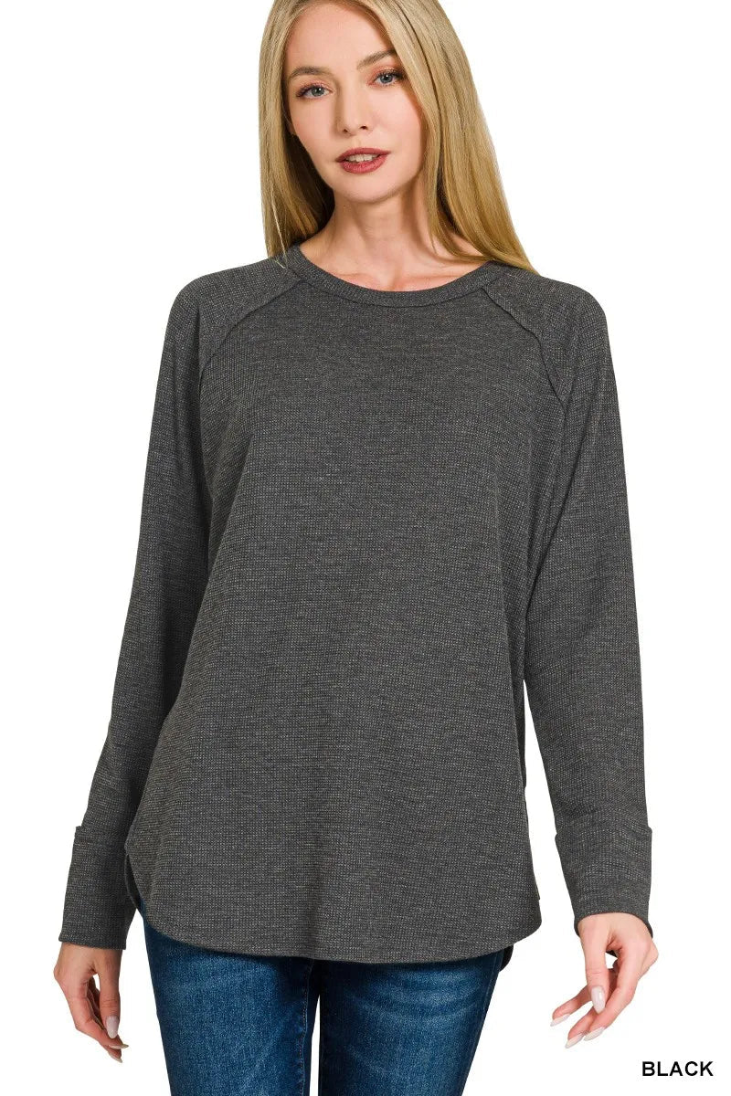 Zenana Baby Waffle Long Sleeve Top - Desert Sunday