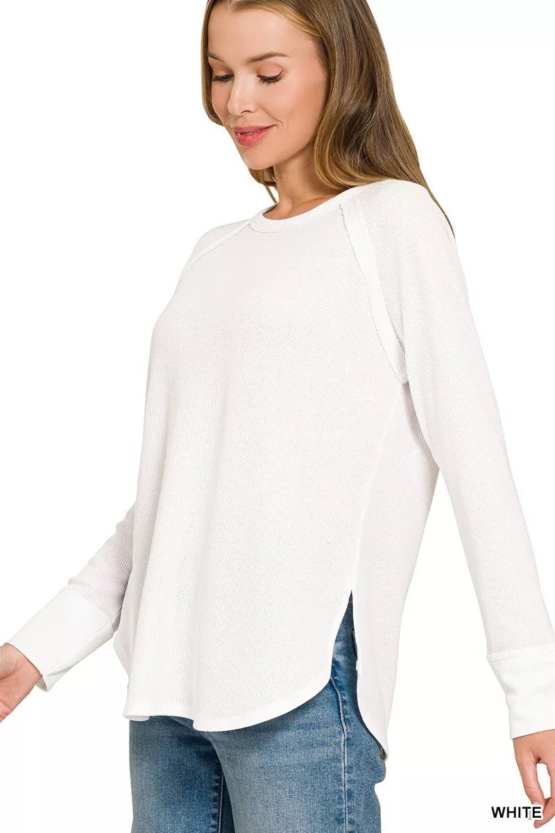 Zenana Baby Waffle Long Sleeve Top - Desert Sunday