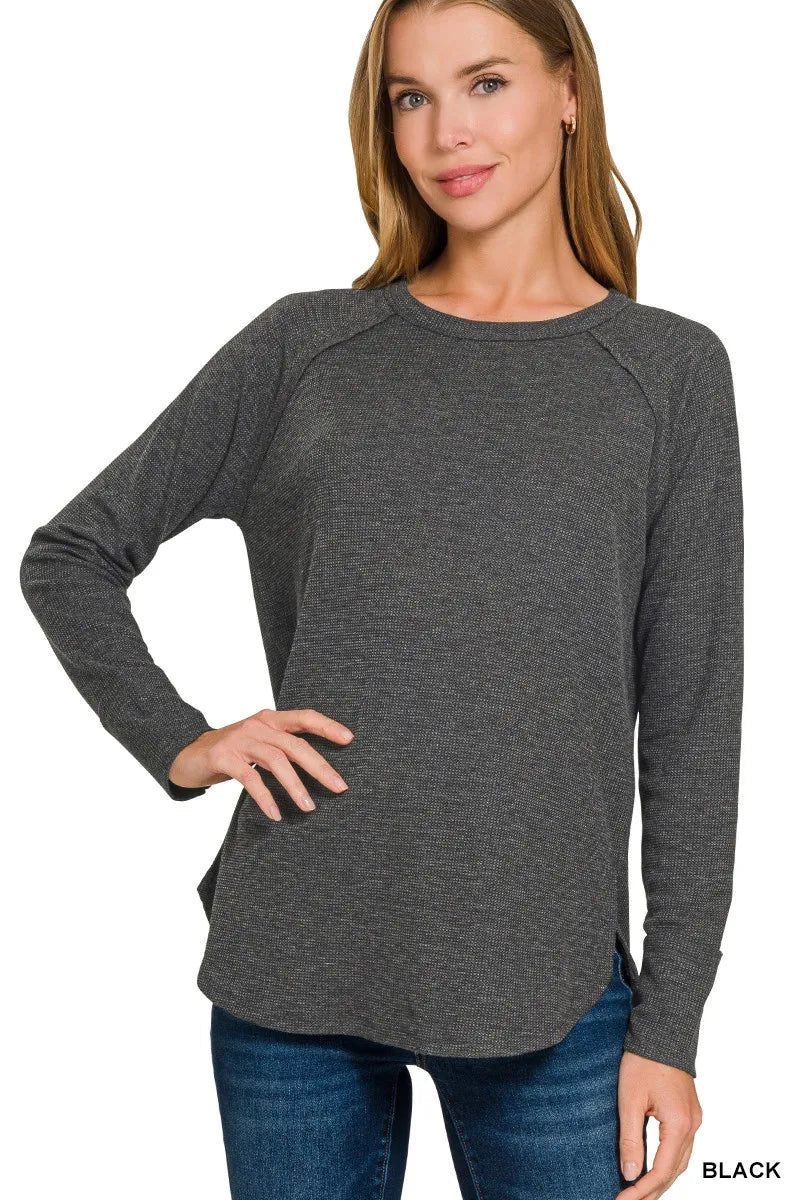 Zenana Baby Waffle Long Sleeve Top - Desert Sunday