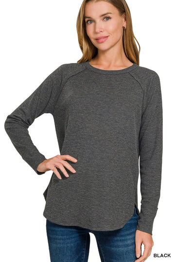 Zenana Baby Waffle Long Sleeve Top - Desert Sunday