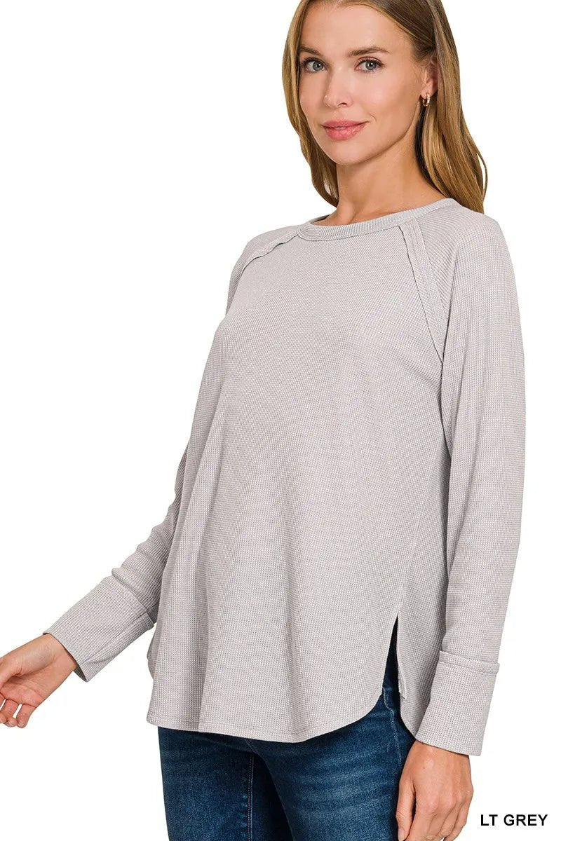 Zenana Baby Waffle Long Sleeve Top - Desert Sunday