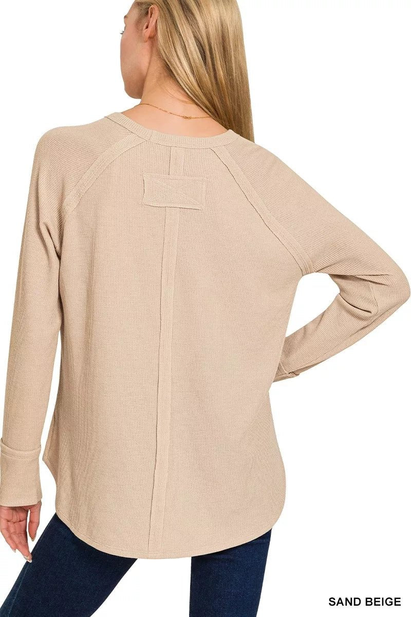 Zenana Baby Waffle Long Sleeve Top - Desert Sunday