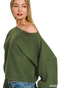 Zenana Boat Neck Balloon Sleeve Sweater - Desert Sunday