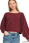 Zenana Boat Neck Balloon Sleeve Sweater - Desert Sunday