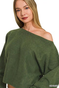 Zenana Boat Neck Balloon Sleeve Sweater - Desert Sunday