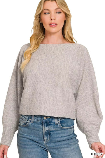 Zenana Boat Neck Balloon Sleeve Sweater - Desert Sunday