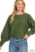 Zenana Boat Neck Balloon Sleeve Sweater - Desert Sunday