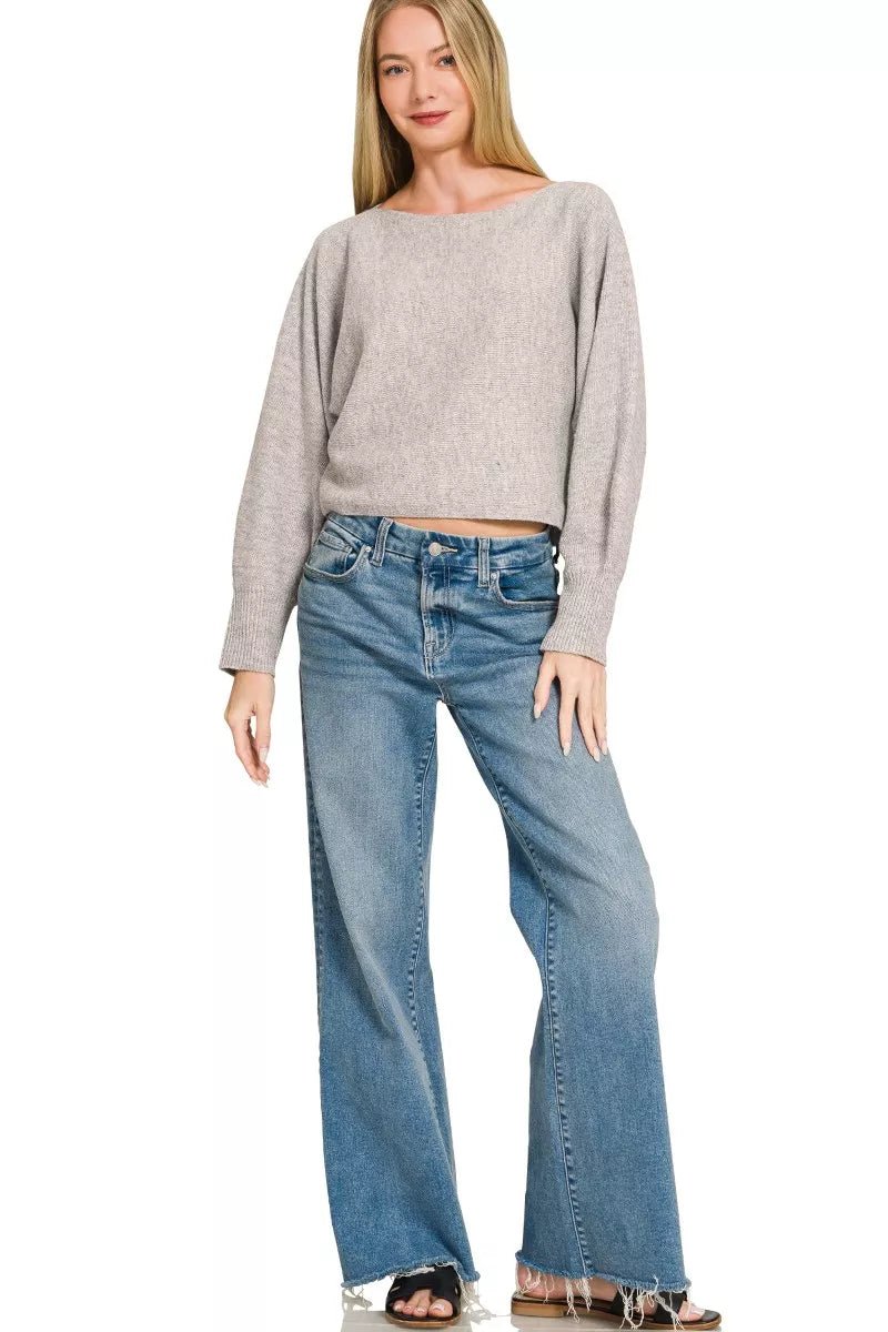 Zenana Boat Neck Balloon Sleeve Sweater - Desert Sunday