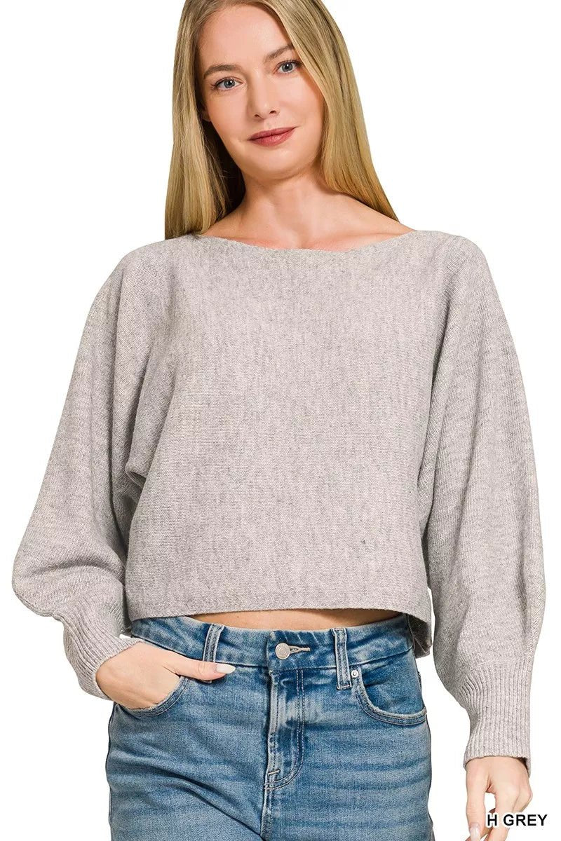 Zenana Boat Neck Balloon Sleeve Sweater - Desert Sunday