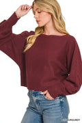 Zenana Boat Neck Balloon Sleeve Sweater - Desert Sunday