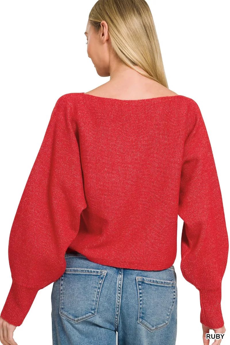 Zenana Boat Neck Balloon Sleeve Sweater - Desert Sunday
