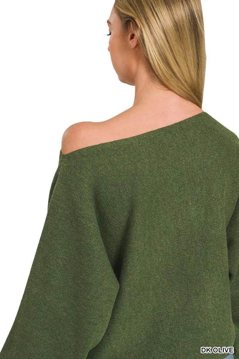 Zenana Boat Neck Balloon Sleeve Sweater - Desert Sunday