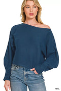 Zenana Boat Neck Balloon Sleeve Sweater - Desert Sunday