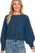 Zenana Boat Neck Balloon Sleeve Sweater - Desert Sunday