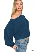 Zenana Boat Neck Balloon Sleeve Sweater - Desert Sunday