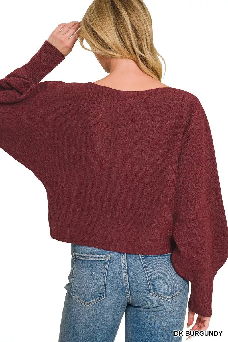 Zenana Boat Neck Balloon Sleeve Sweater - Desert Sunday