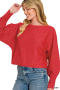 Zenana Boat Neck Balloon Sleeve Sweater - Desert Sunday