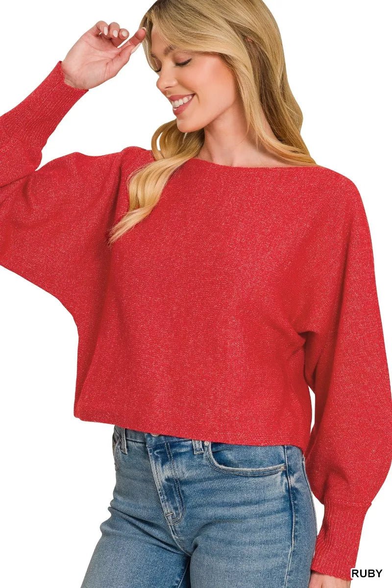 Zenana Boat Neck Balloon Sleeve Sweater - Desert Sunday