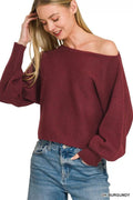 Zenana Boat Neck Balloon Sleeve Sweater - Desert Sunday