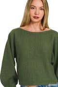 Zenana Boat Neck Balloon Sleeve Sweater - Desert Sunday