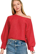 Zenana Boat Neck Balloon Sleeve Sweater - Desert Sunday