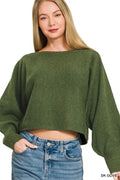 Zenana Boat Neck Balloon Sleeve Sweater - Desert Sunday