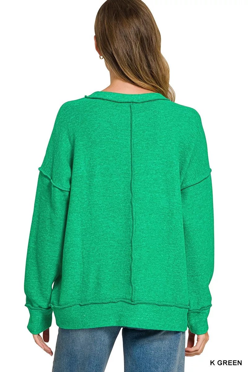Zenana Brushed Hacci Drop Shoulder Sweater - Desert Sunday