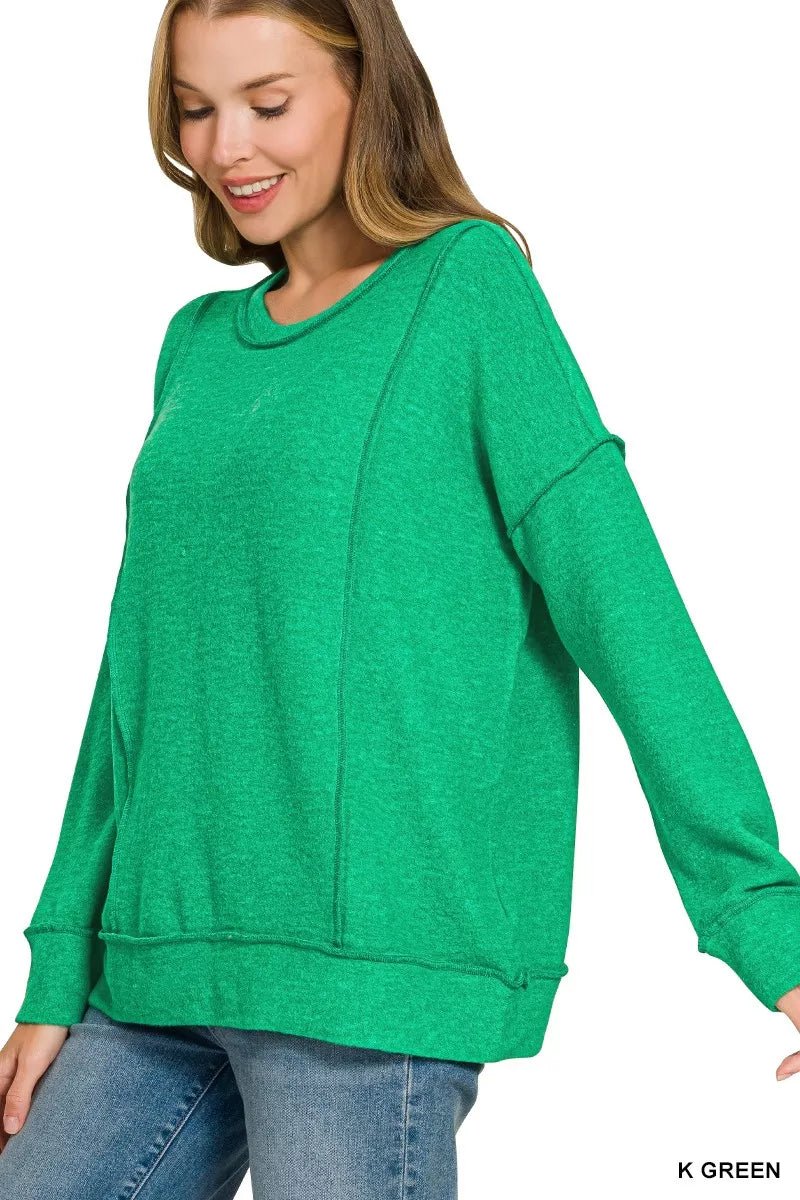 Zenana Brushed Hacci Drop Shoulder Sweater - Desert Sunday