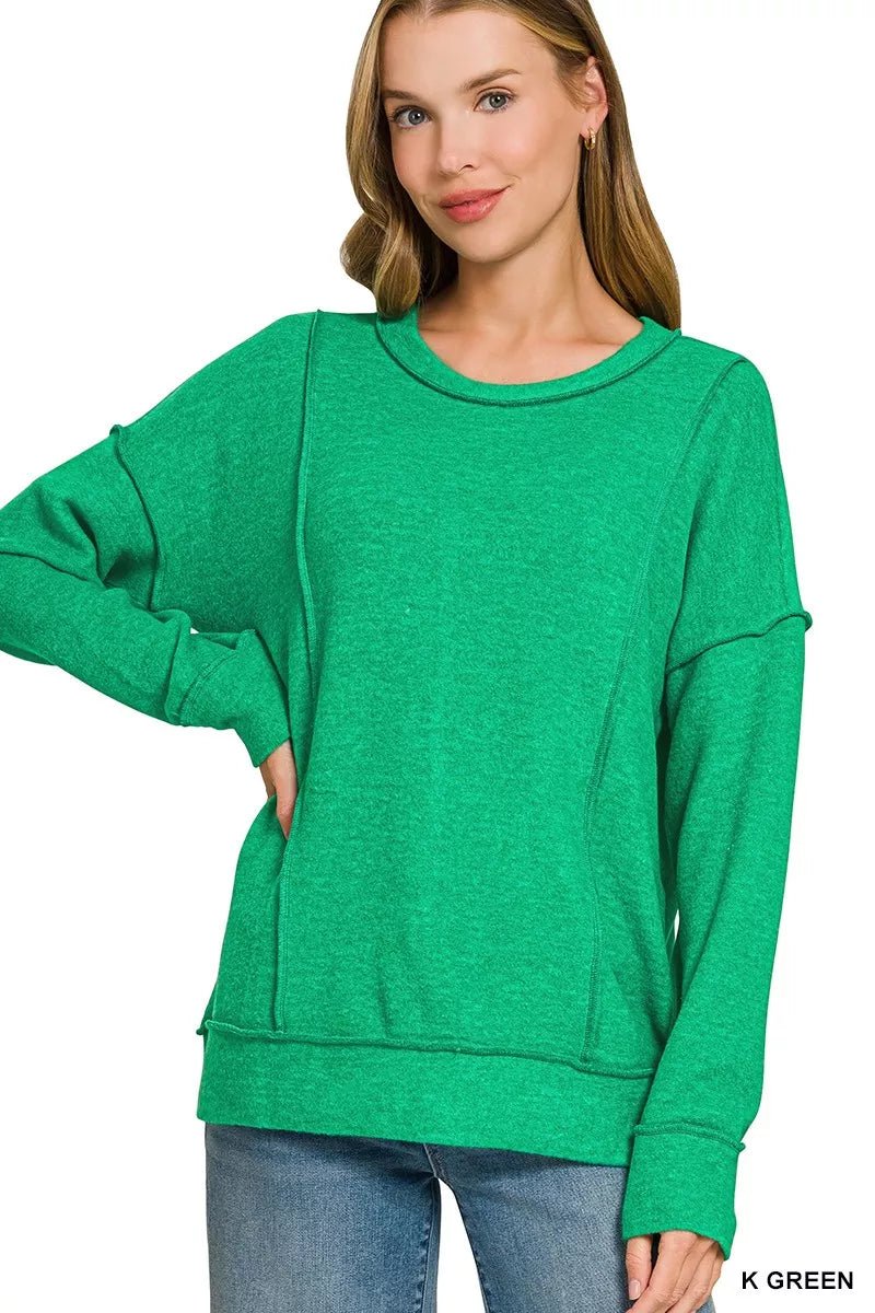 Zenana Brushed Hacci Drop Shoulder Sweater - Desert Sunday