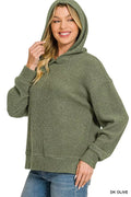 Zenana Brushed Ribbed Hacci Hoodie - Desert Sunday