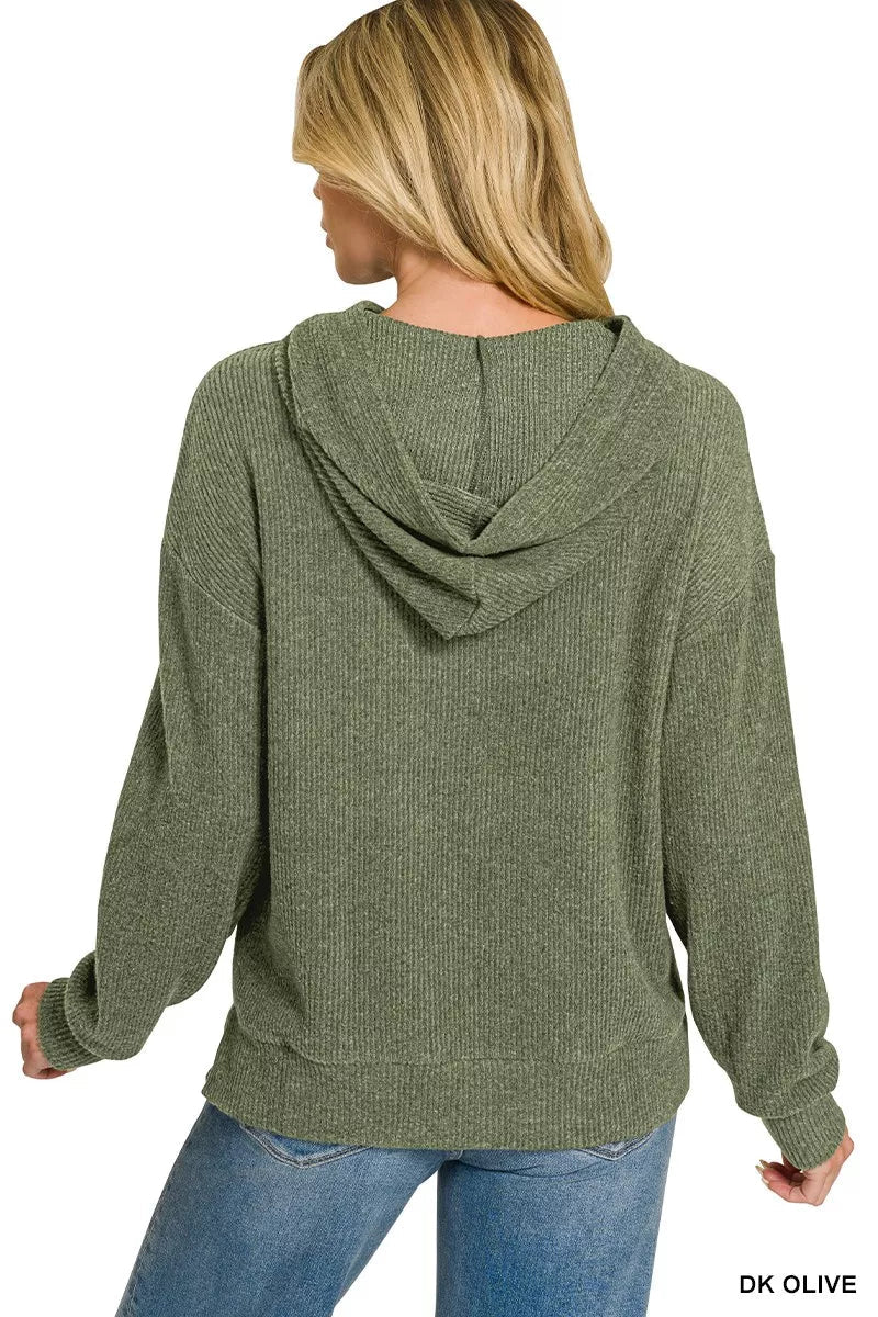 Zenana Brushed Ribbed Hacci Hoodie - Desert Sunday