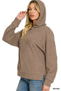 Zenana Brushed Ribbed Hacci Hoodie - Desert Sunday
