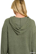 Zenana Brushed Ribbed Hacci Hoodie - Desert Sunday