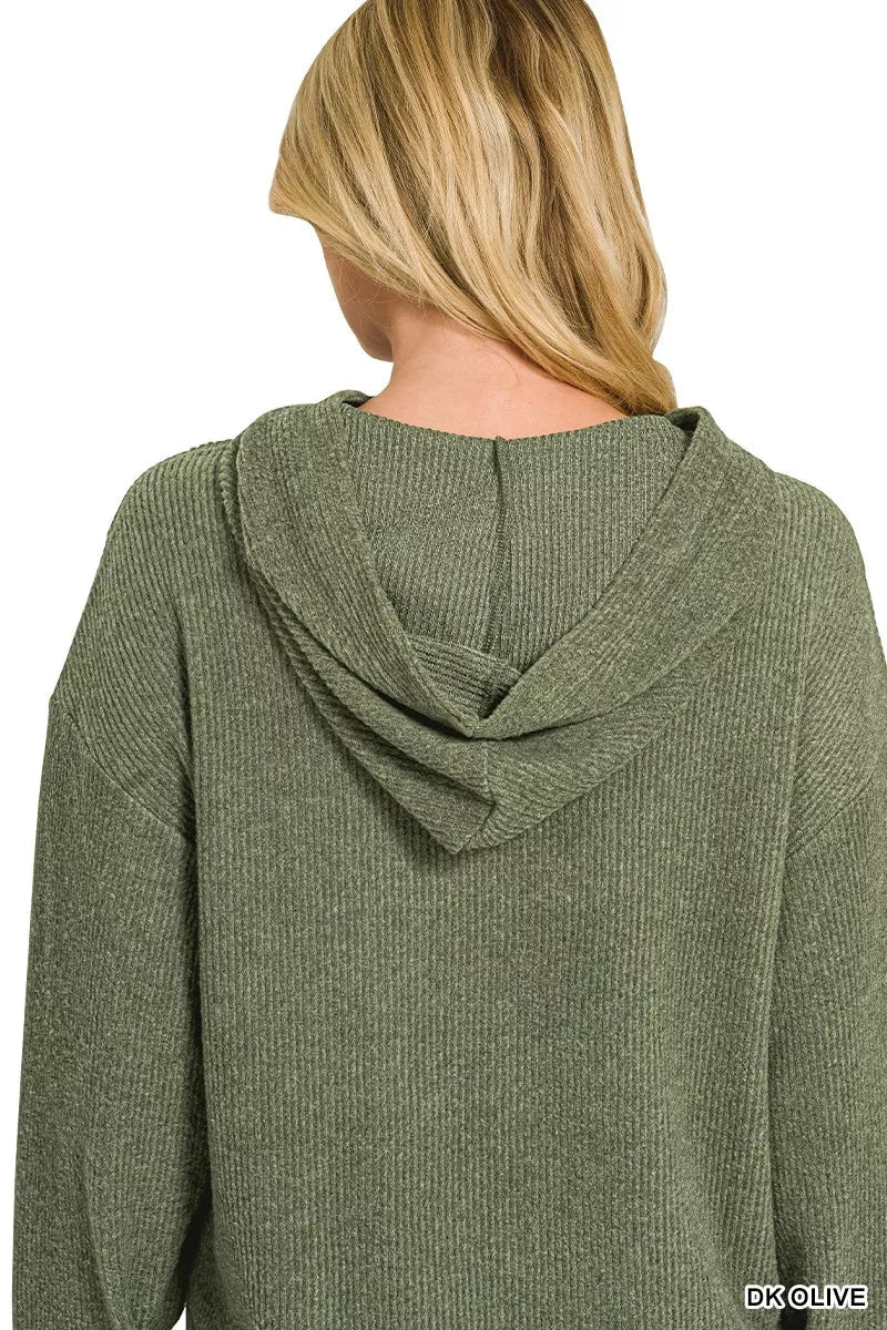 Zenana Brushed Ribbed Hacci Hoodie - Desert Sunday