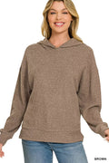 Zenana Brushed Ribbed Hacci Hoodie - Desert Sunday