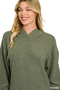 Zenana Brushed Ribbed Hacci Hoodie - Desert Sunday