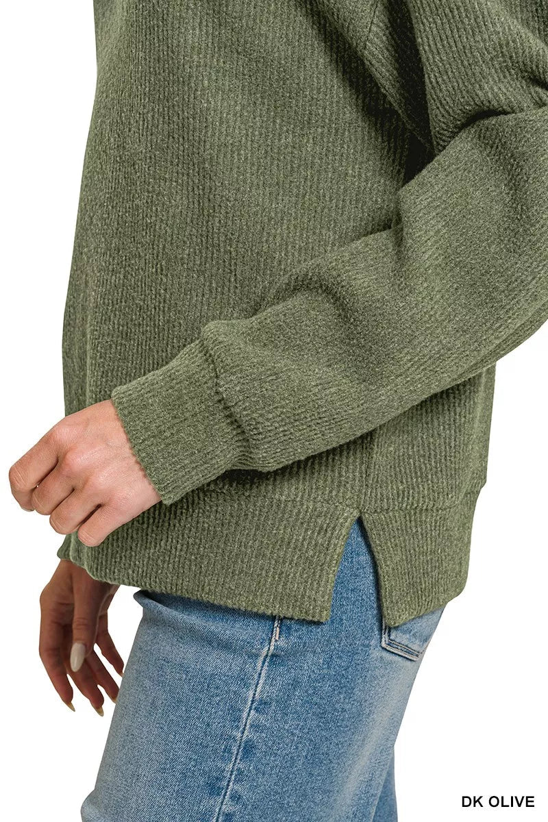 Zenana Brushed Ribbed Hacci Hoodie - Desert Sunday
